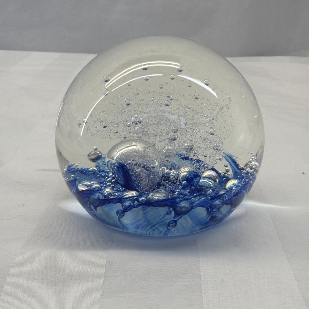 SELKIRK Glass Scotland Ice Mist Paperweight, Signed & Dated 1998